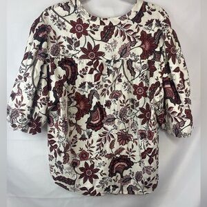 Joie linen blend blouse in beautiful reds and cream! This has puff sleeves!